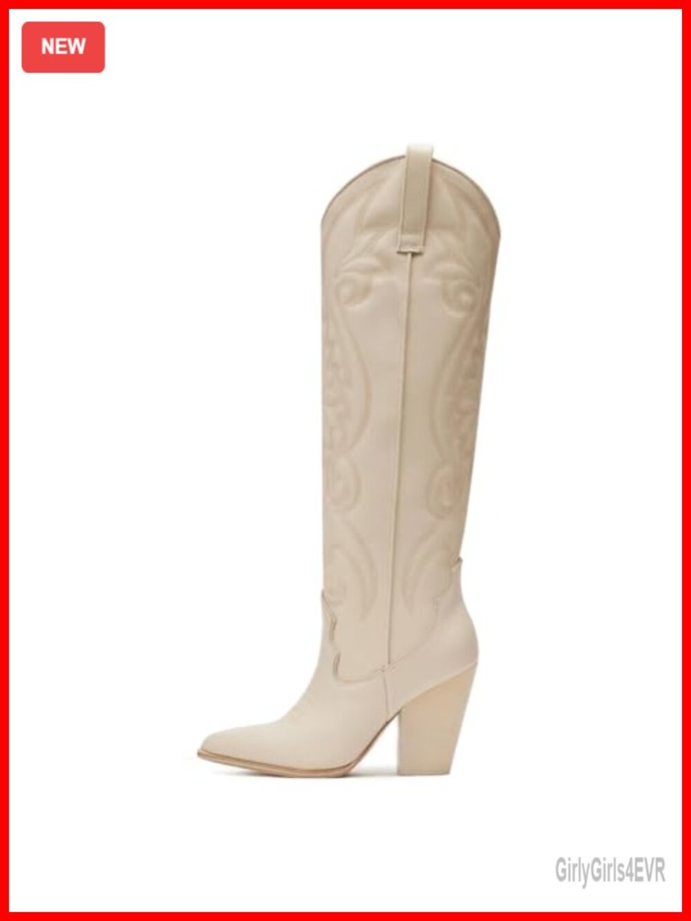 Knee High Cowboy Boots Pointed Toe Chunky Heel Pull-On Western
